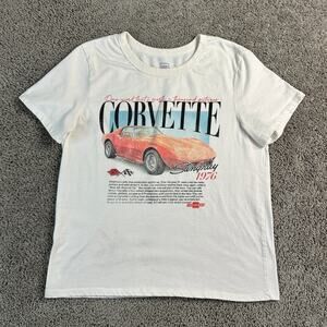 Corvette Stingray Shirt Womens Meidum White Beige 1976 GM Magazine Ad Retro